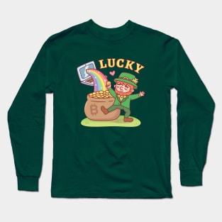 Leprechaun With Pot Of Bitcoin Gold Funny Long Sleeve T-Shirt